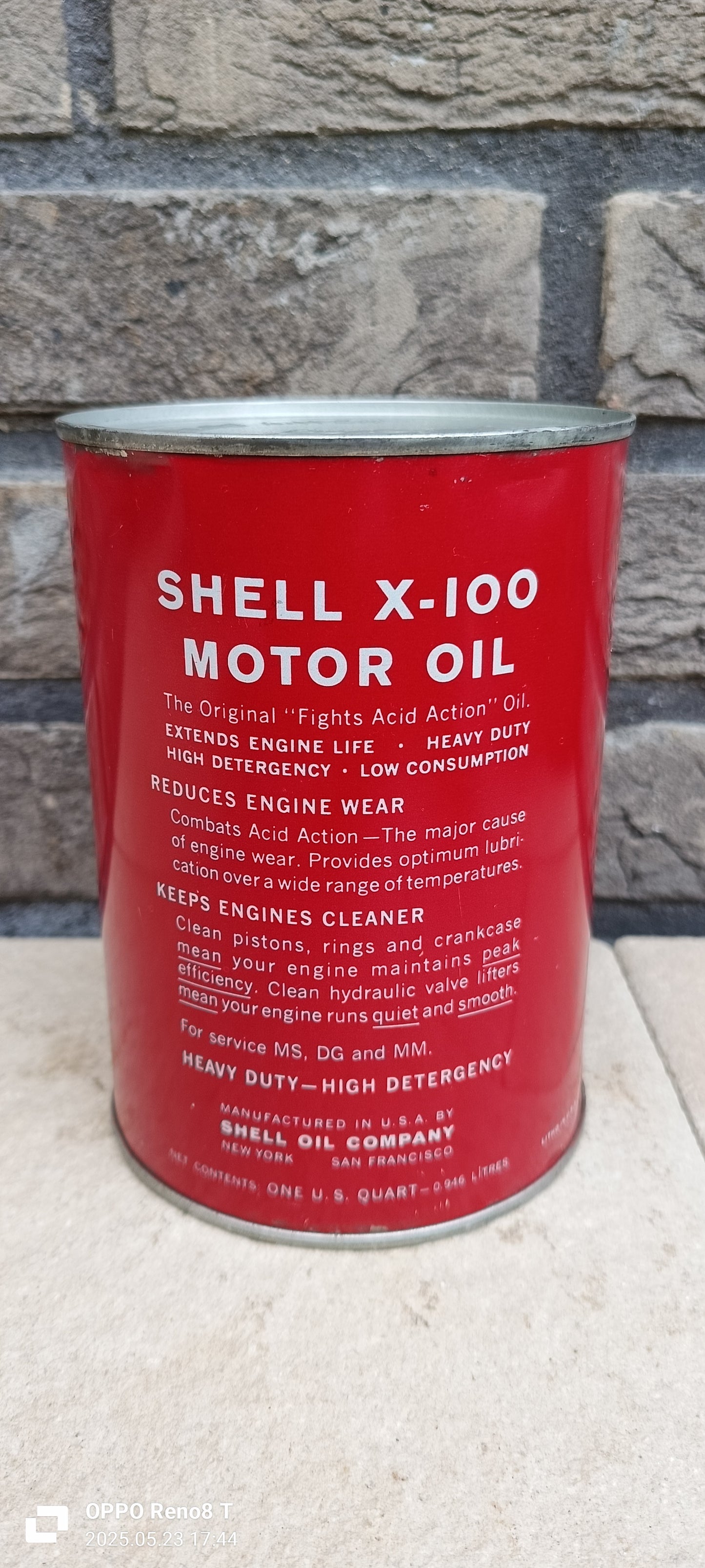 SHELL X100 1 Quart oil can USA